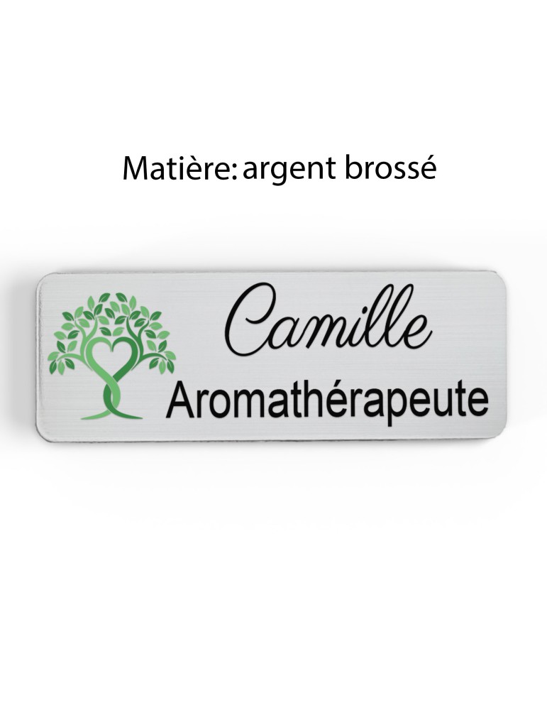 Badge esthéticienne Personnalisable spécialistes bien être, conseillère beauté, sophrologue bois, or brossé, argent brossé acryl