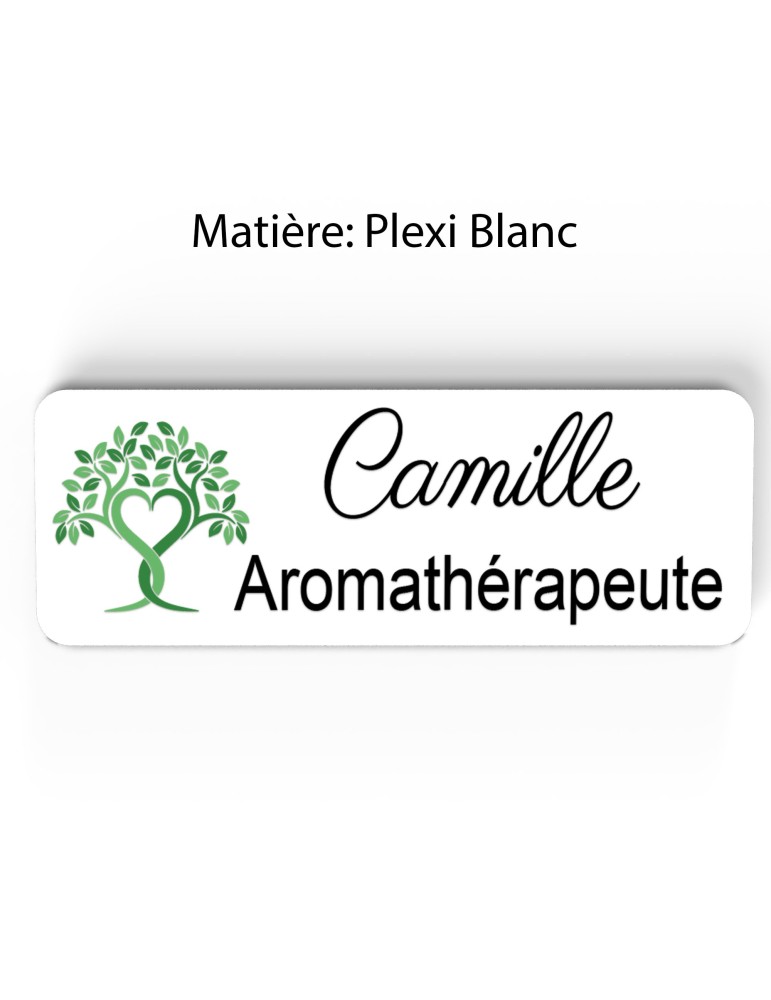 Badge esthéticienne Personnalisable spécialistes bien être, conseillère beauté, sophrologue bois, or brossé, argent brossé acryl