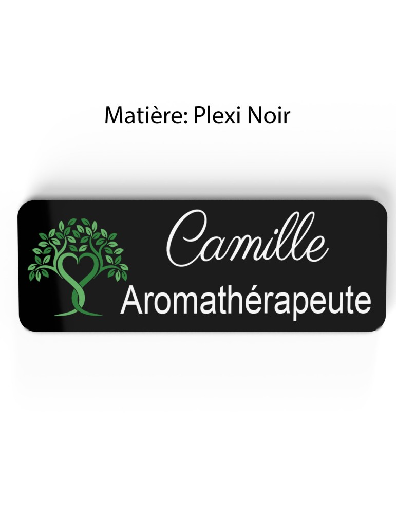 Badge esthéticienne Personnalisable spécialistes bien être, conseillère beauté, sophrologue bois, or brossé, argent brossé acryl