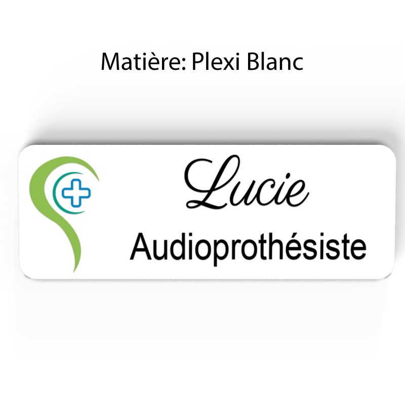 Badge Audioprothésiste Personnalisable, Audiologiste, Orthophoniste, Audioprothésiste en bois, or brossé, argent brossé