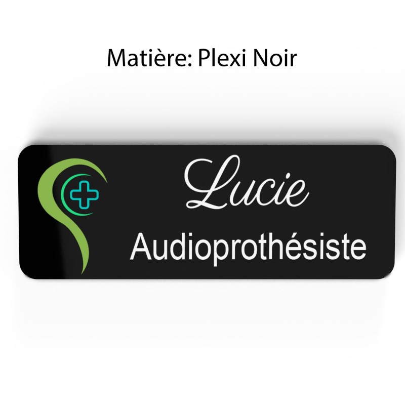 Badge Audioprothésiste Personnalisable, Audiologiste, Orthophoniste, Audioprothésiste en bois, or brossé, argent brossé
