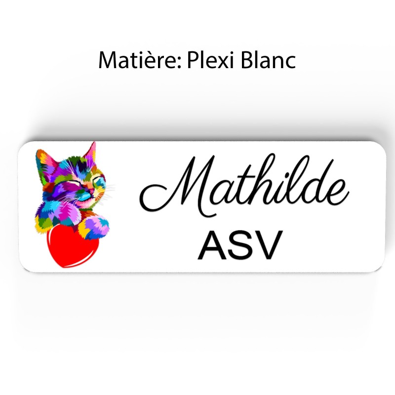 Badge vétérinaire couleur Personnalisable ASV, soigneur, toiletteur, dresseur, zoologistes bois, or brossé, argent brossé acryli