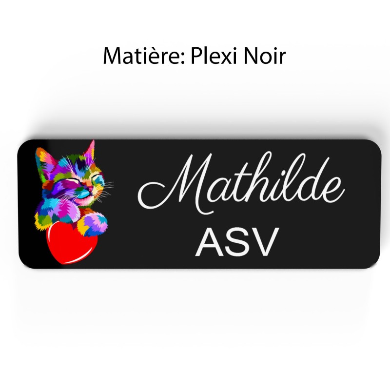 Badge vétérinaire couleur Personnalisable ASV, soigneur, toiletteur, dresseur, zoologistes bois, or brossé, argent brossé acryli