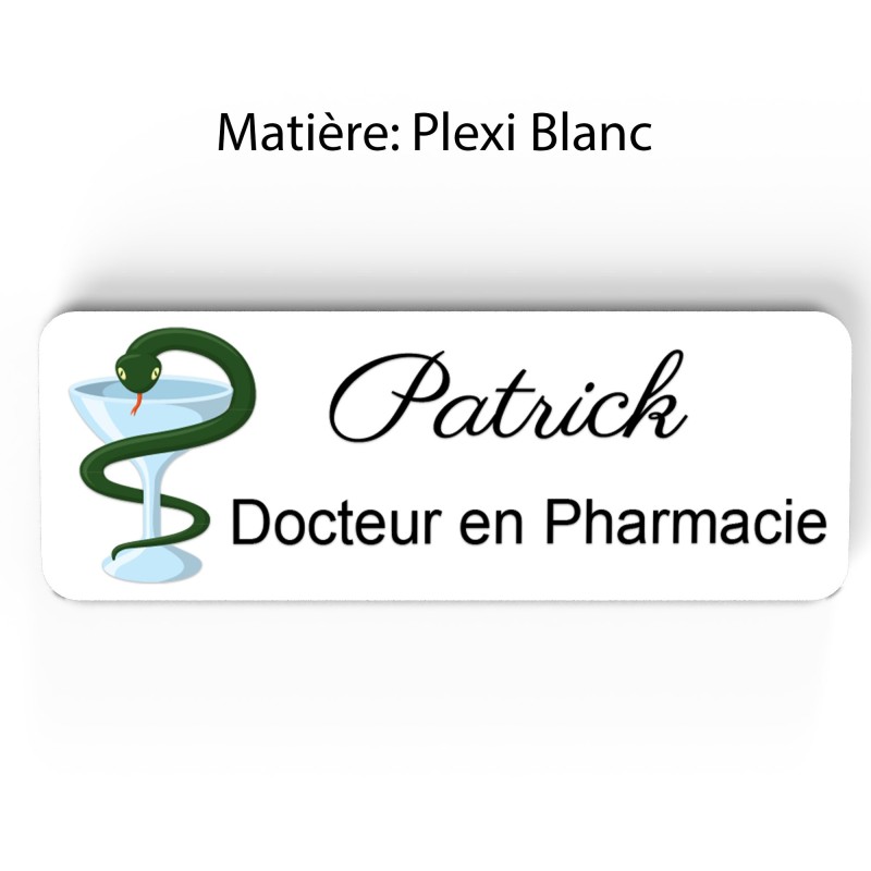 Badge pharmacie Personnalisé caducée Pharmaciens bois, or brossé, argent brossé acrylique blanc