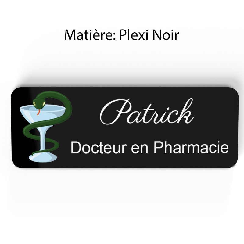 Badge pharmacie Personnalisé caducée Pharmaciens bois, or brossé, argent brossé acrylique blanc
