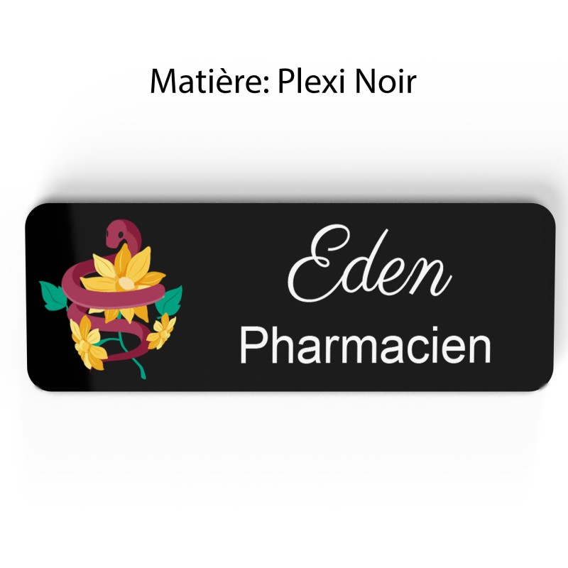 Badge pharmacie Personnalisé caducée Pharmaciens bois, or brossé, argent brossé acrylique blanc