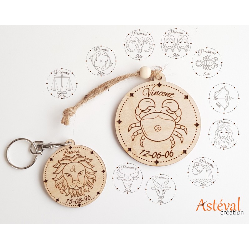 Porte clefs ou suspension personnalisé signe astrologique