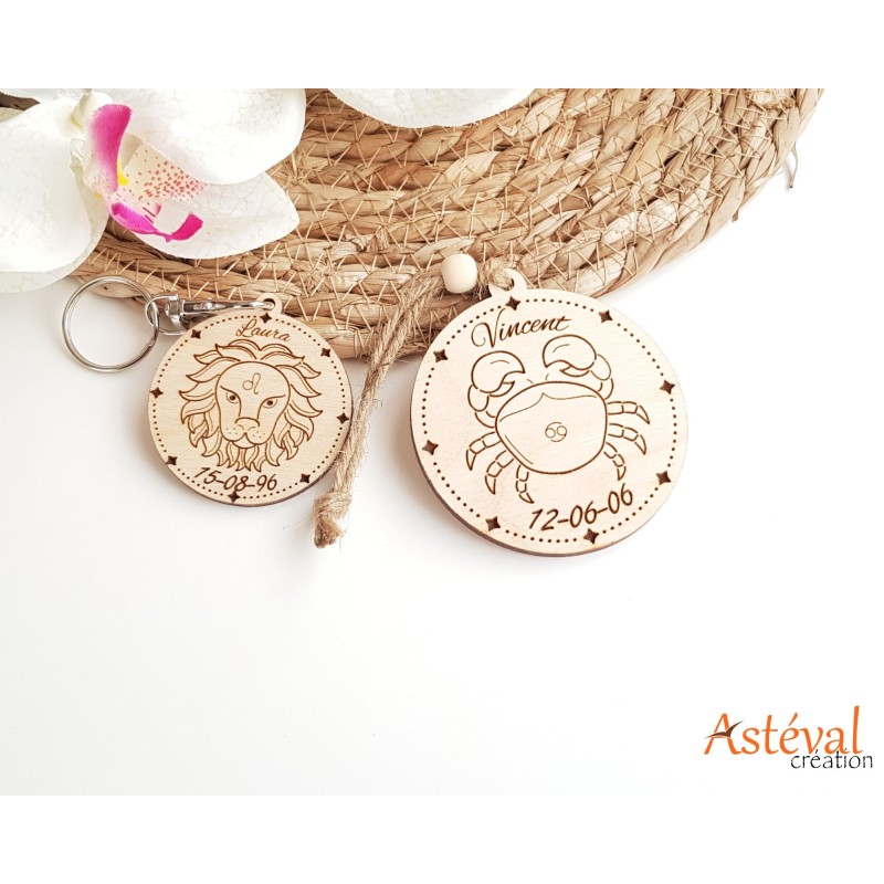 Porte clefs ou suspension personnalisé signe astrologique en bois cadeau - porte clés zodiac signe du zodiaque Horoscope