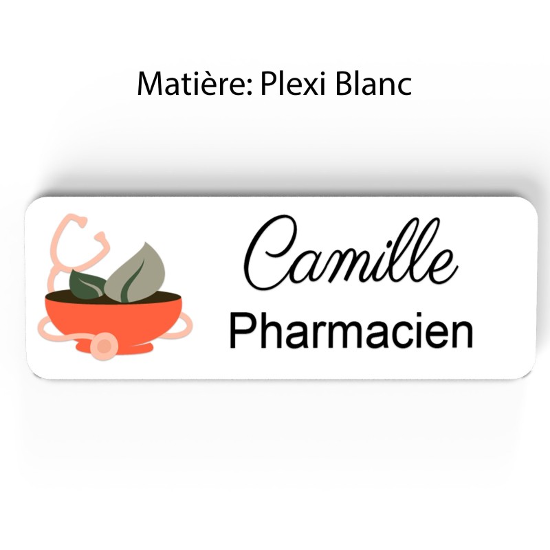 Badge pharmacie Personnalisé caducée Pharmaciens bois, or brossé, argent brossé acrylique blanc