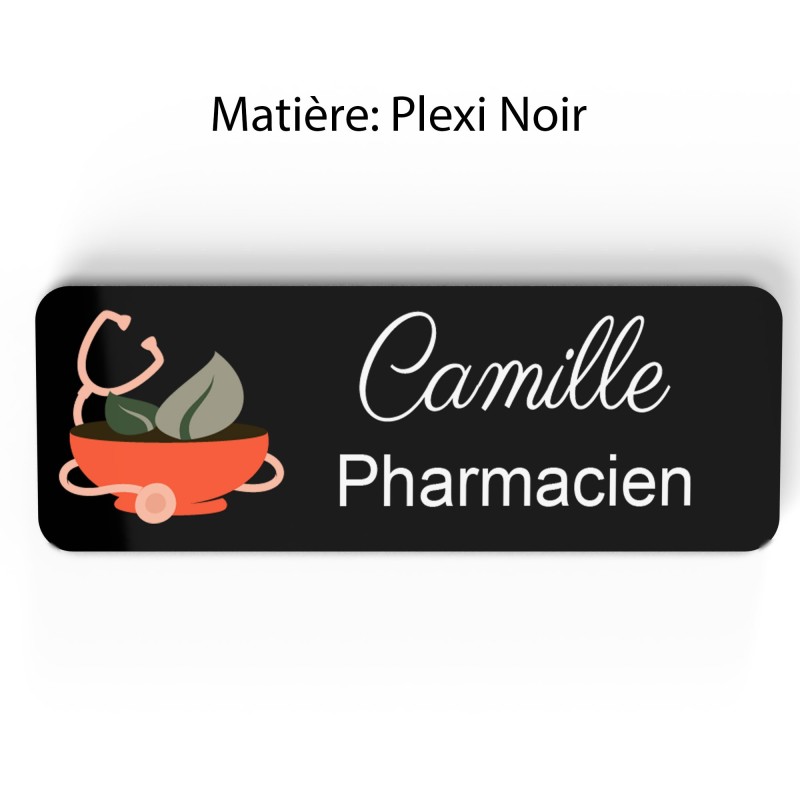 Badge pharmacie Personnalisé caducée Pharmaciens bois, or brossé, argent brossé acrylique blanc