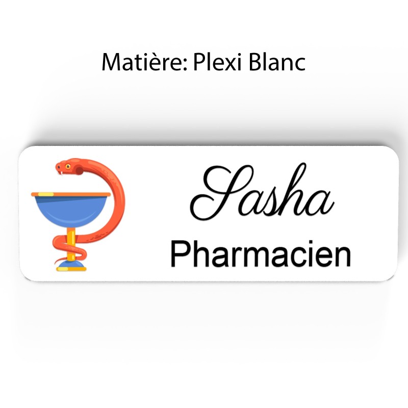 Badge pharmacie Personnalisé caducée Pharmaciens bois, or brossé, argent brossé acrylique blanc