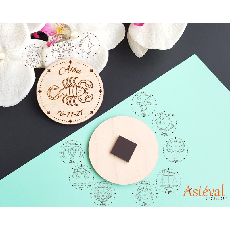 Magnet personnalisé signe astrologique en bois cadeau - porte clés zodiac signe du zodiaque Horoscope
