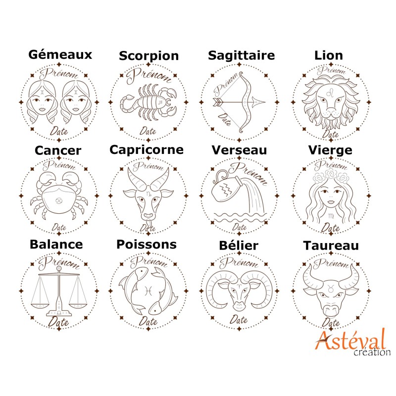 Magnet personnalisé signe astrologique en bois cadeau - porte clés zodiac signe du zodiaque Horoscope