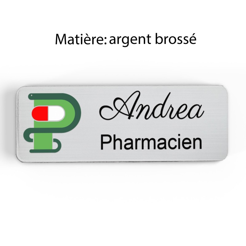 Badge pharmacie Personnalisé caducée Pharmaciens bois, or brossé, argent brossé acrylique blanc