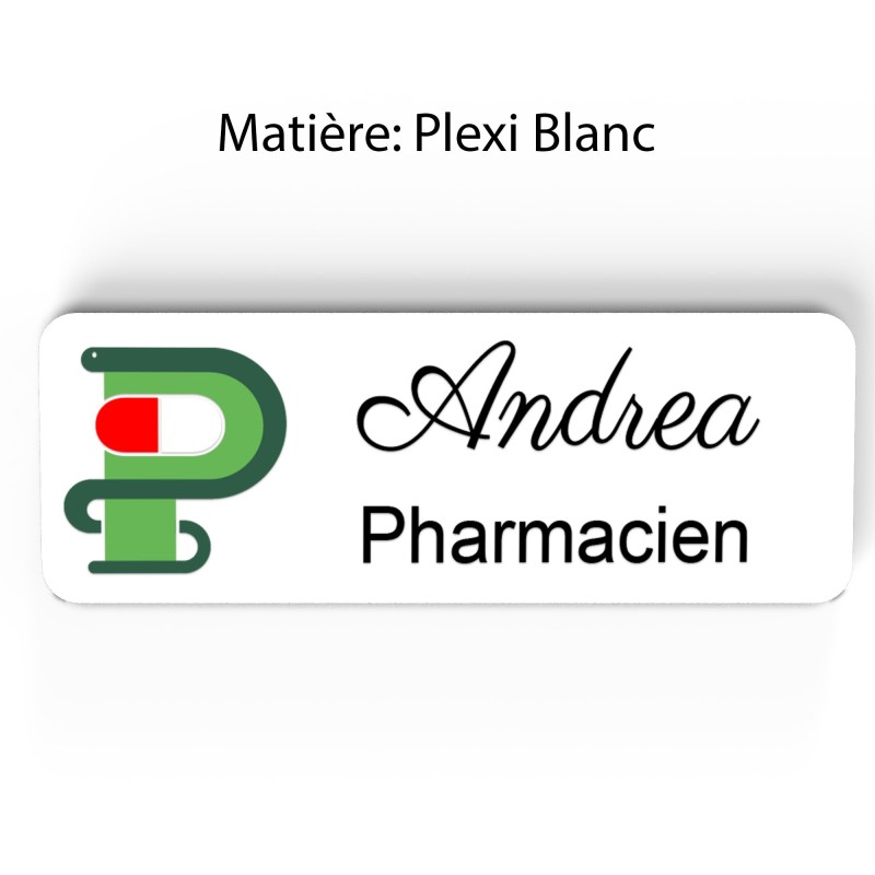 Badge pharmacie Personnalisé caducée Pharmaciens bois, or brossé, argent brossé acrylique blanc