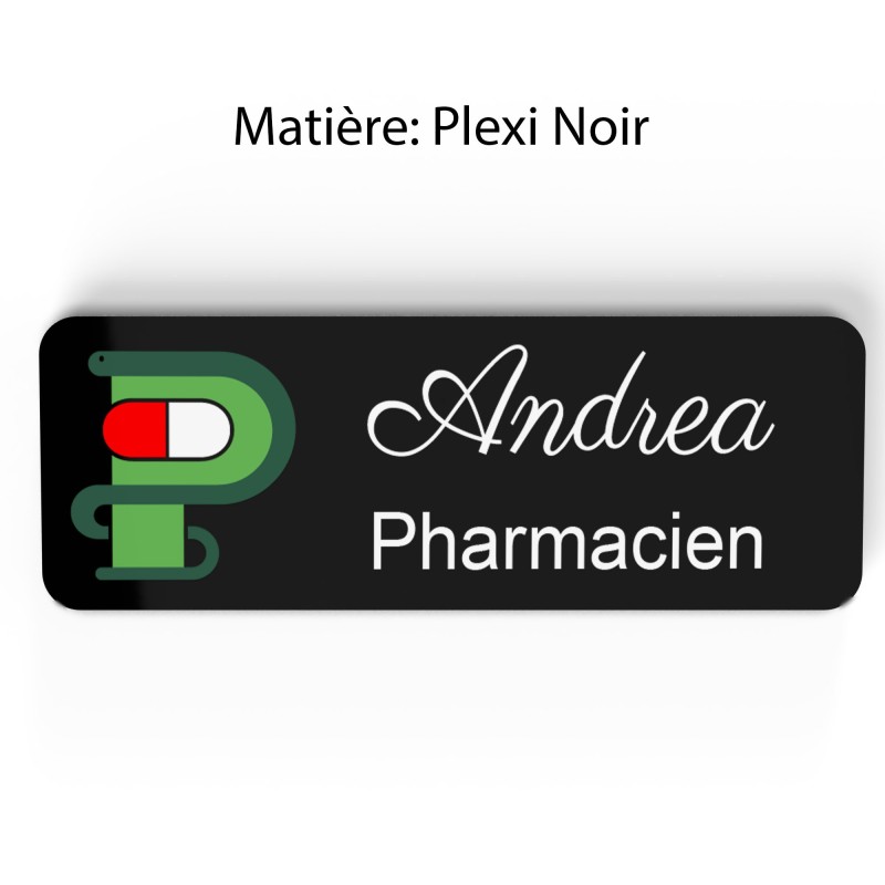 Badge pharmacie Personnalisé caducée Pharmaciens bois, or brossé, argent brossé acrylique blanc