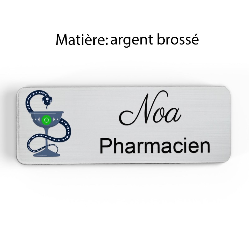 Badge pharmacie Personnalisé caducée Pharmaciens bois, or brossé, argent brossé acrylique blanc