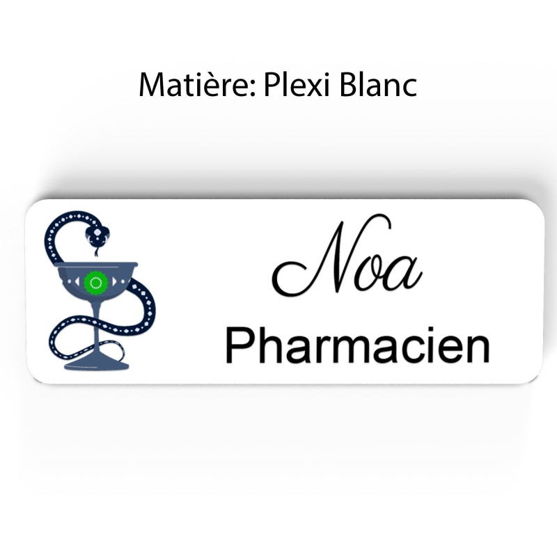 Badge pharmacie Personnalisé caducée Pharmaciens bois, or brossé, argent brossé acrylique blanc
