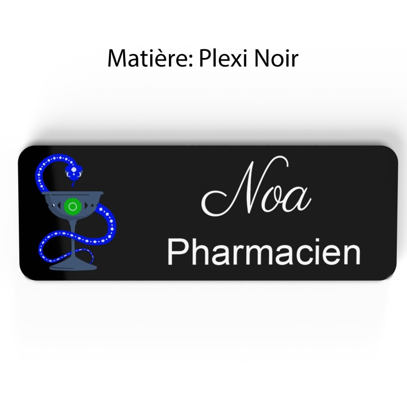 Badge pharmacie Personnalisé caducée Pharmaciens bois, or brossé, argent brossé acrylique blanc