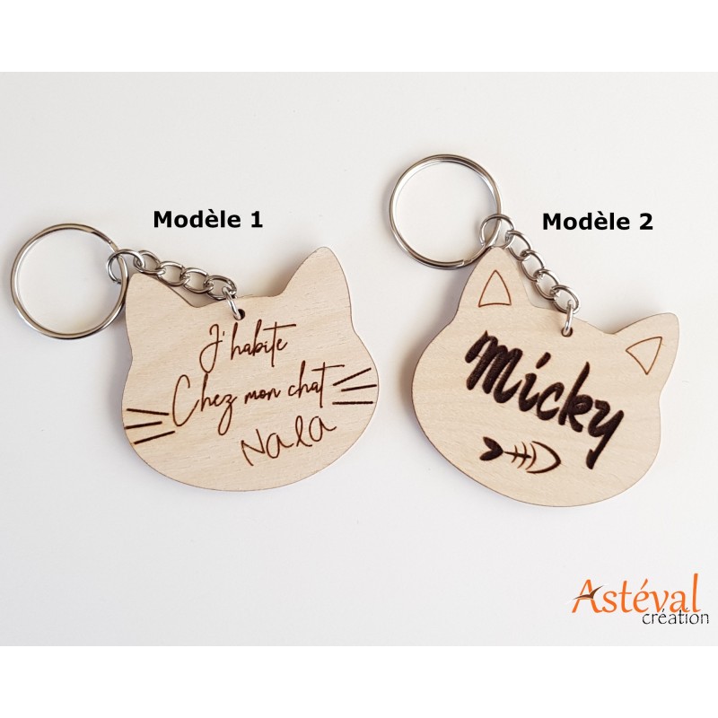 Porte clefs personnalisé bois chat cadeau humour porte clés