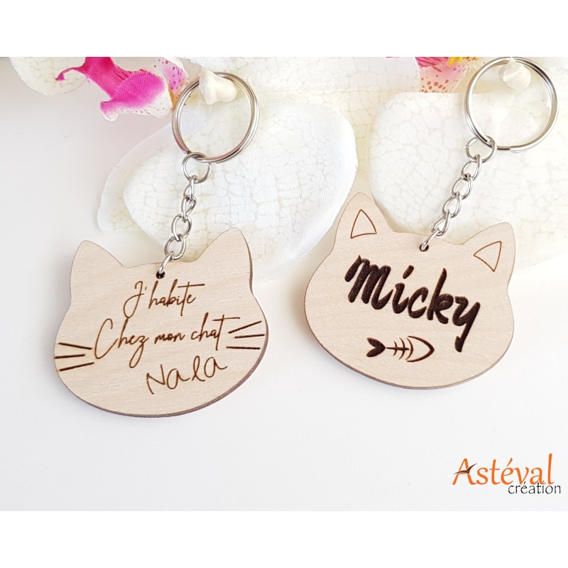 Porte clefs personnalisé bois chat cadeau humour porte clés