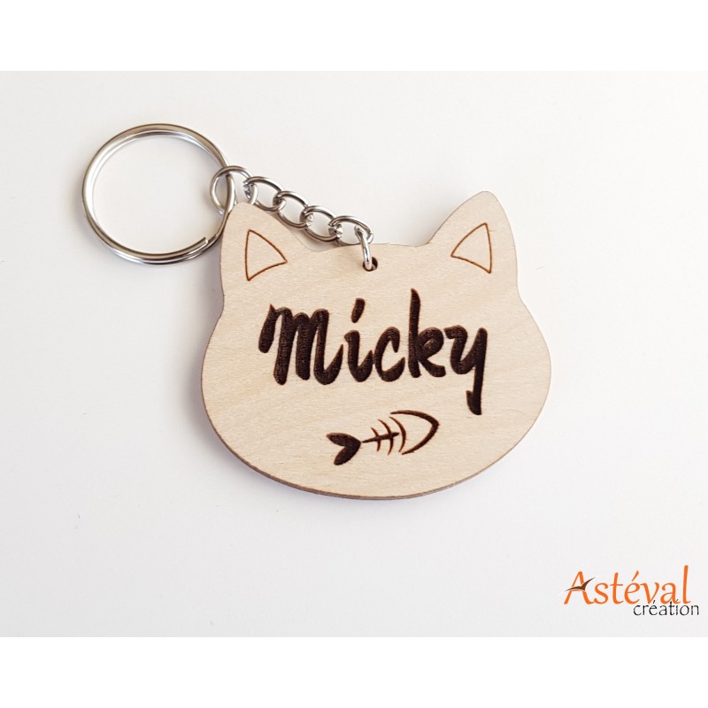 Porte clefs personnalisé bois chat cadeau humour porte clés