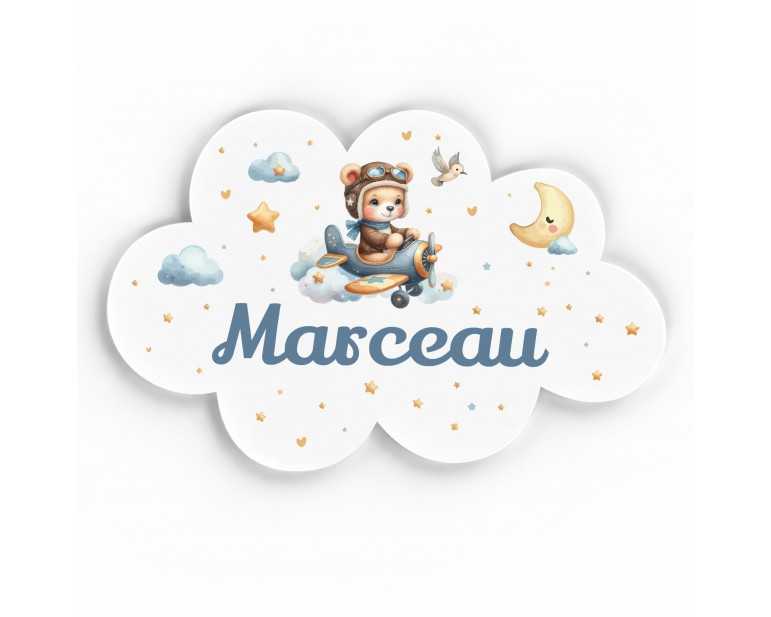 Plaque décorative Personnalisable intérieur extérieur thème nuage ourson avion