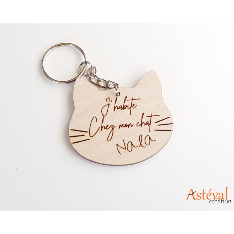 Porte clefs personnalisé bois chat cadeau humour porte clés