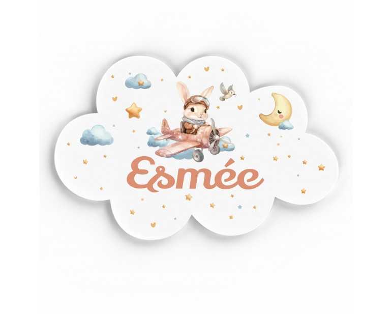 Plaque décorative Personnalisable intérieur extérieur thème nuage lapin avion