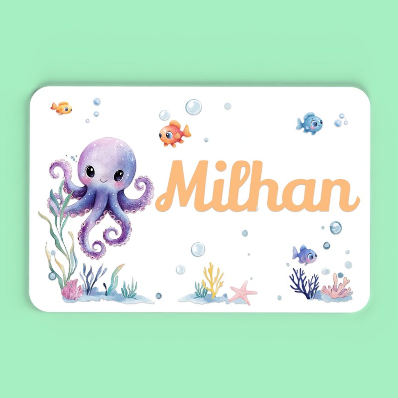 Plaque décorative Personnalisable intérieur extérieur thème mer pieuvre, plaque de porte ou autre support