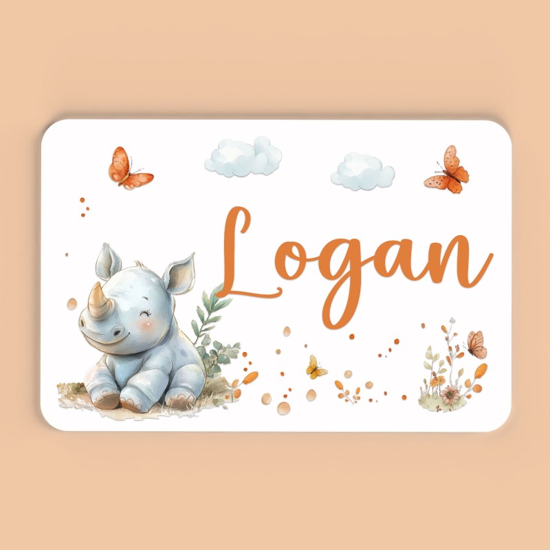 Plaque décorative Personnalisable intérieur extérieur thème savane Rhinocéros, plaque de porte ou autre support
