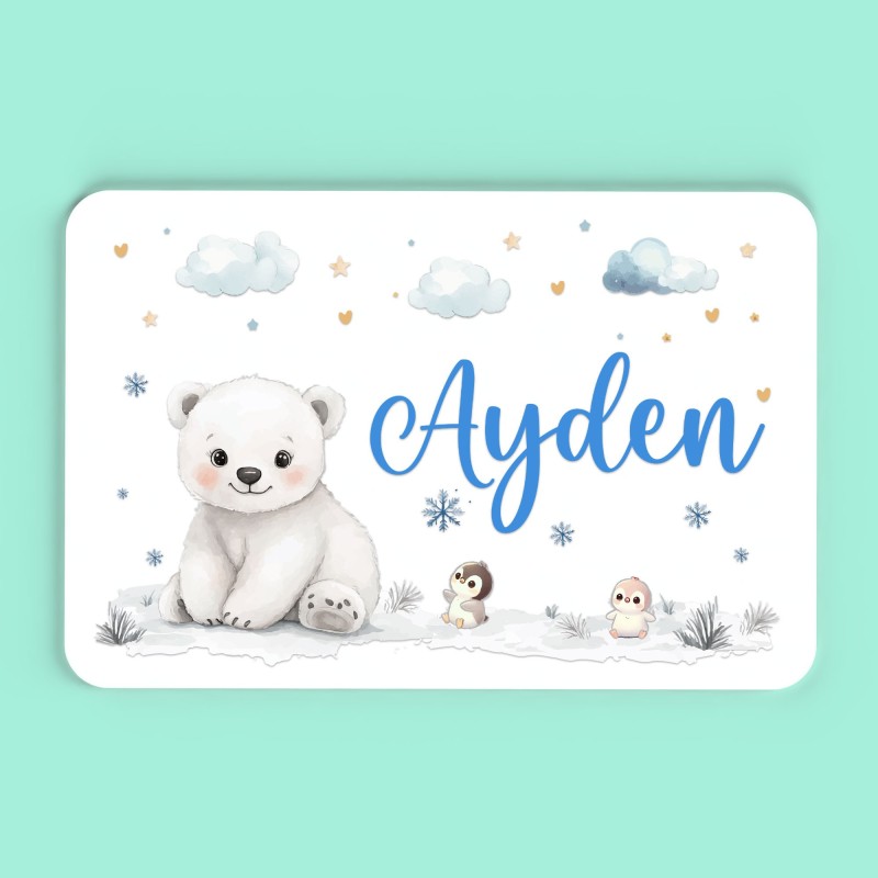 Plaque décorative Personnalisable intérieur extérieur thème hiver ours polaire, plaque de porte ou autre support