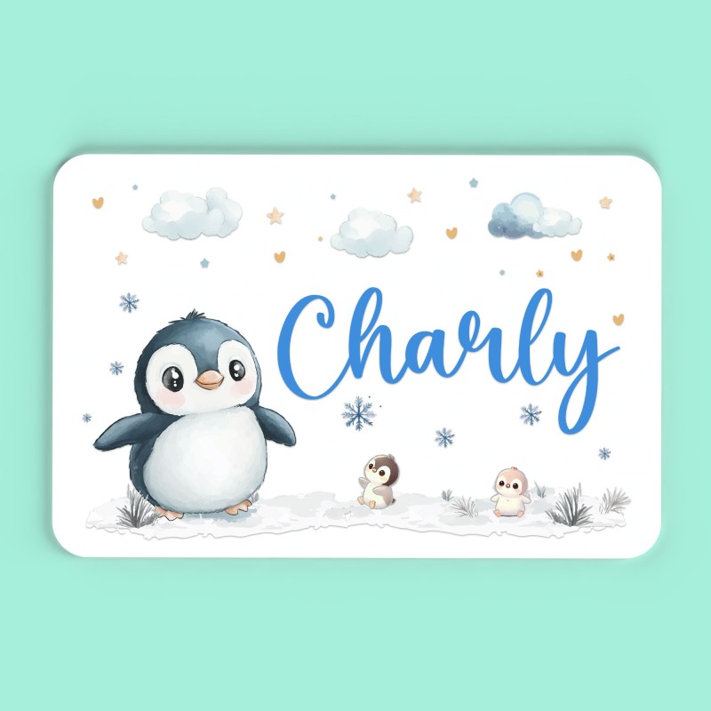 Plaque décorative Personnalisable intérieur extérieur thème hiver pingouin, plaque de porte ou autre support