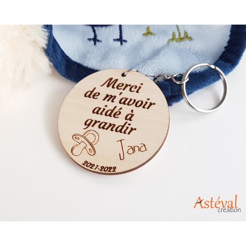 Porte clefs personnalisé bois remerciement fin d'année scolaire - maîtresse - nounou- atsem