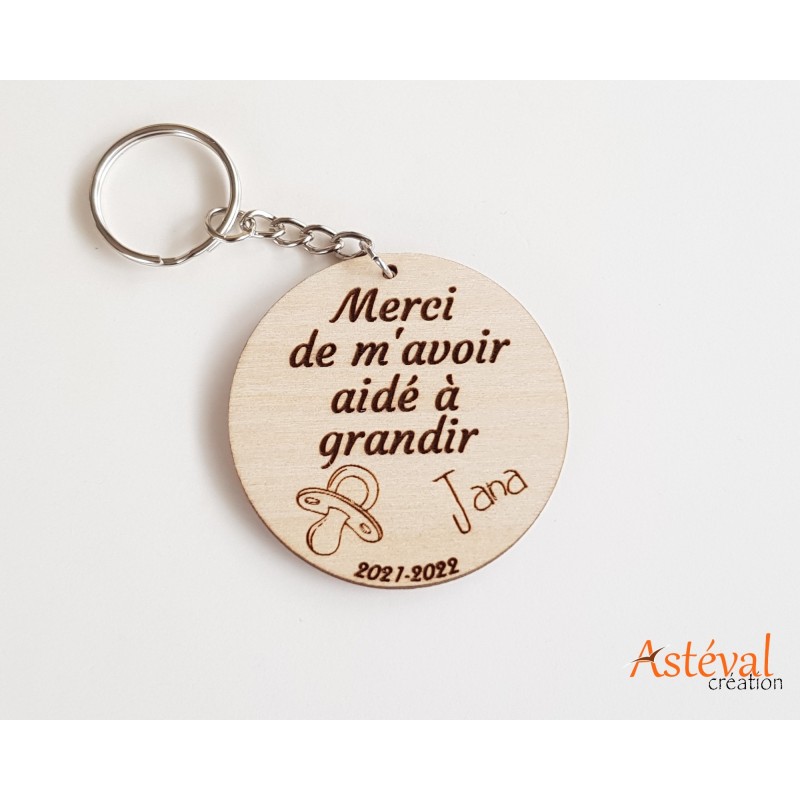 Porte clefs personnalisé bois remerciement fin d'année scolaire - maîtresse - nounou- atsem