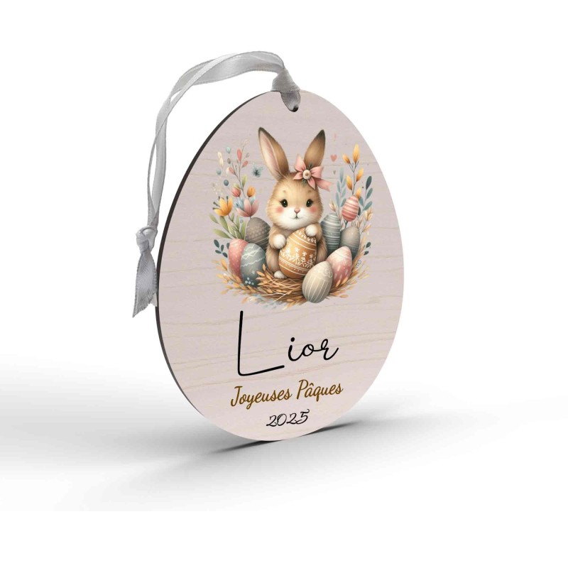 Œuf de Pâques Personnalisé en Bois et couleur lapin