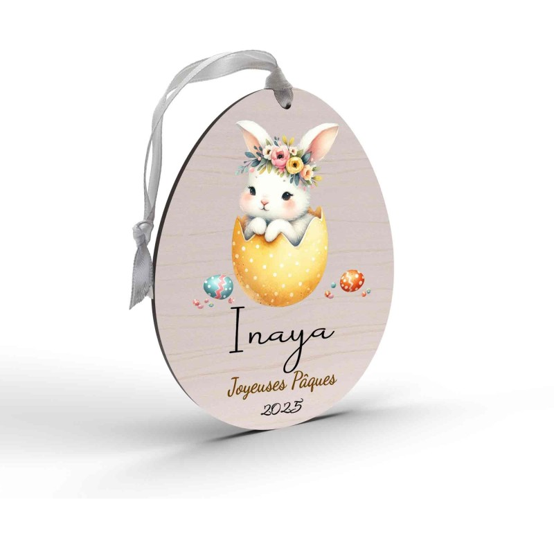 Œuf de Pâques Personnalisé en Bois et couleur lapin