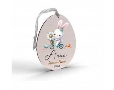 Œuf de Pâques Personnalisé en Bois et couleur lapin vélo