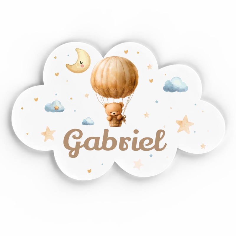 Plaque décorative Personnalisable intérieur extérieur thème nuage Ourson montgolfière.