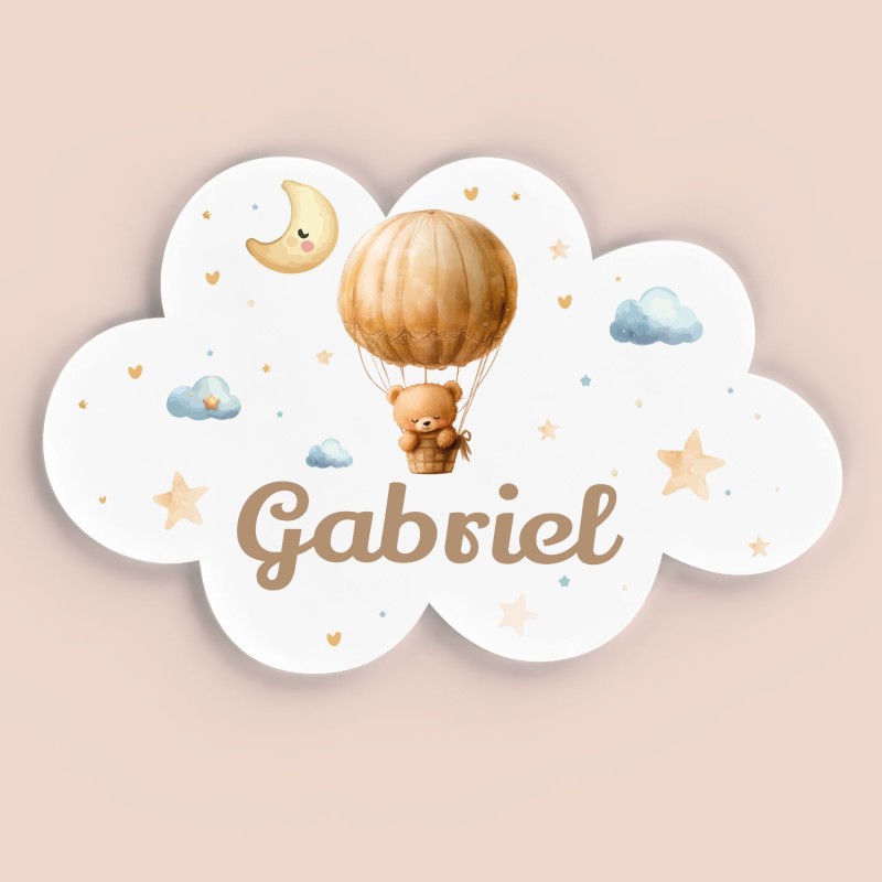 Plaque décorative Personnalisable intérieur extérieur thème nuage Ourson montgolfière., plaque de porte ou autre support