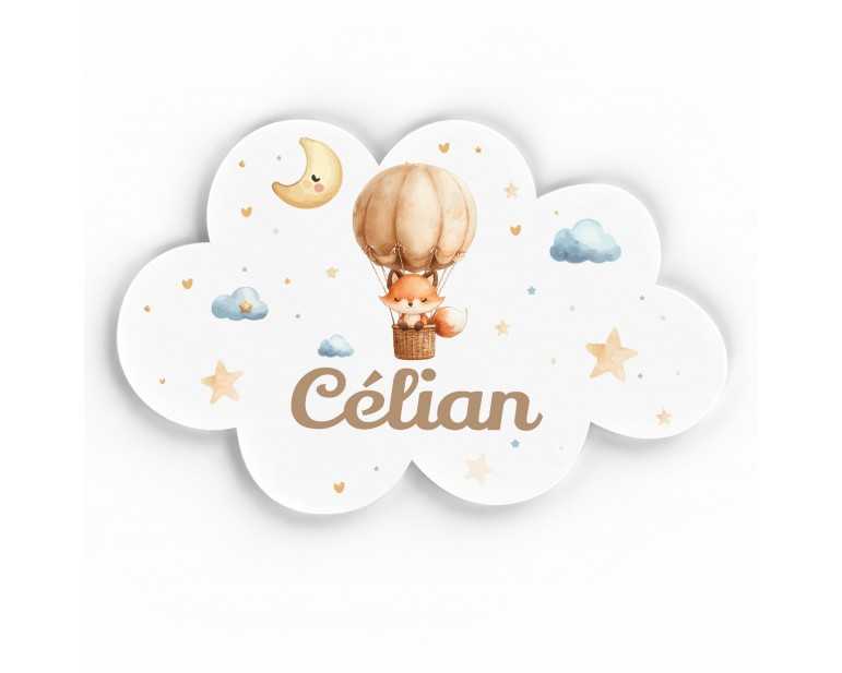 Plaque décorative Personnalisable intérieur extérieur thème nuage renard montgolfière.