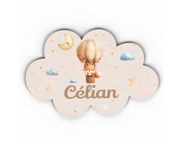 Plaque décorative Personnalisable intérieur extérieur thème nuage renard montgolfière.