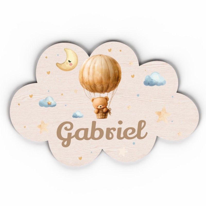 Plaque décorative Personnalisable intérieur extérieur thème nuage Ourson montgolfière., plaque de porte ou autre support