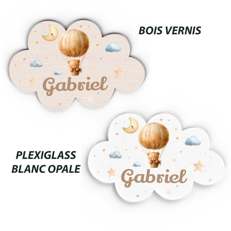 Plaque décorative Personnalisable intérieur extérieur thème nuage Ourson montgolfière., plaque de porte ou autre support