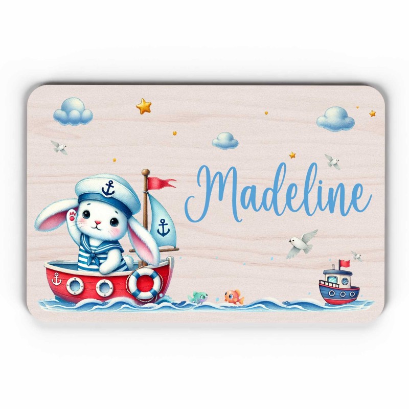 Plaque décorative Personnalisable intérieur extérieur thème mer lapin bateau, plaque de porte ou autre support