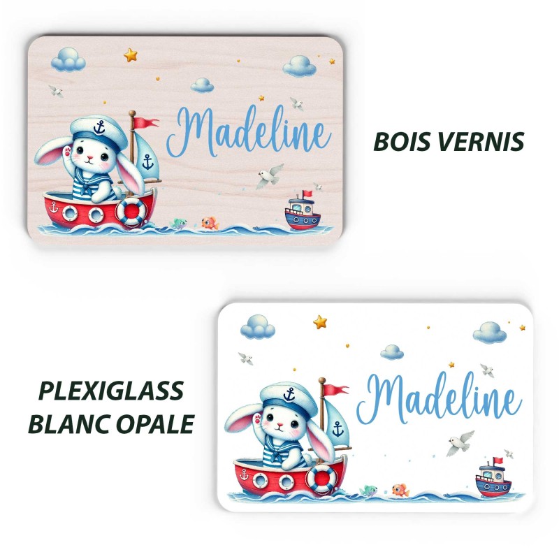 Plaque décorative Personnalisable intérieur extérieur thème mer lapin bateau, plaque de porte ou autre support