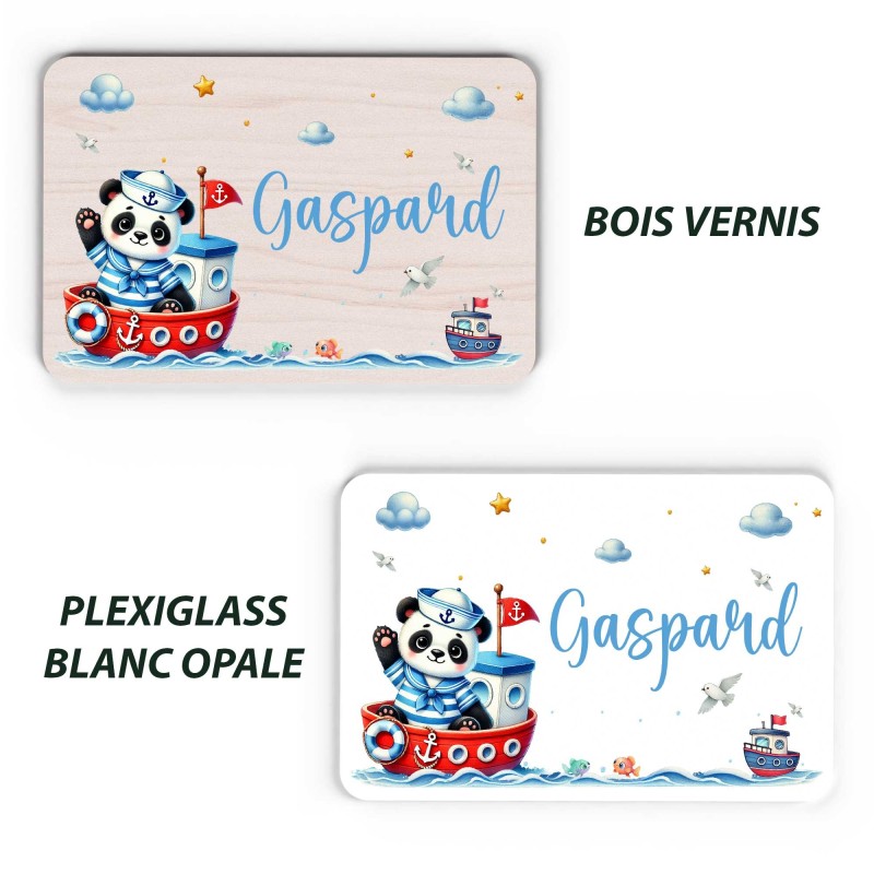 Plaque décorative Personnalisable intérieur extérieur thème mer panda bateau, plaque de porte ou autre support
