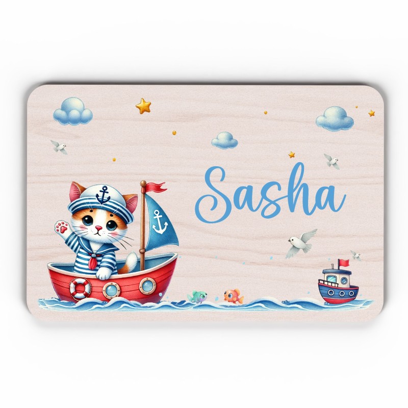 Plaque décorative Personnalisable intérieur extérieur thème mer chat bateau, plaque de porte ou autre support