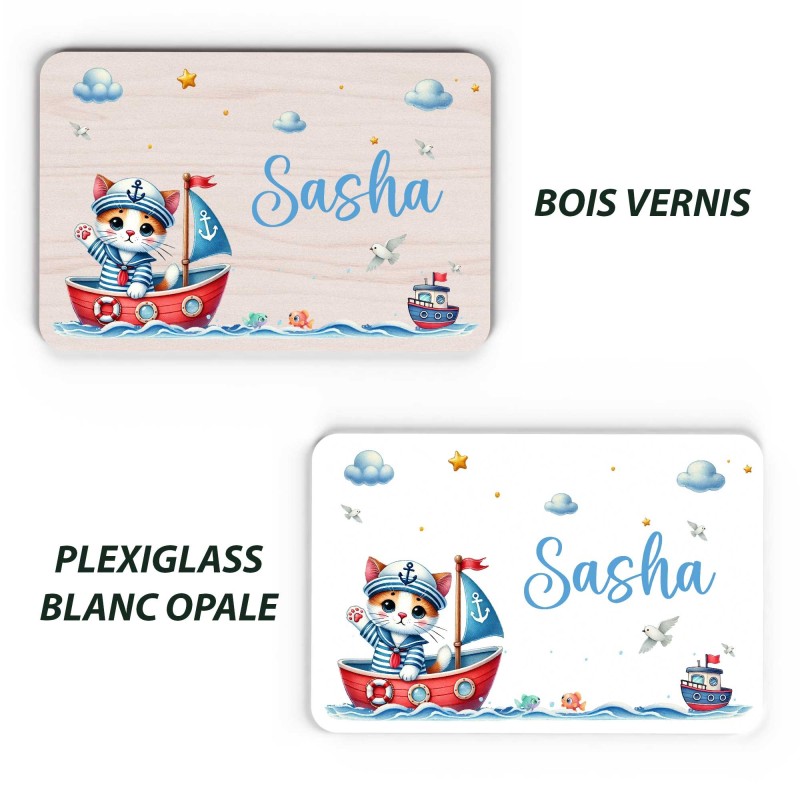 Plaque décorative Personnalisable intérieur extérieur thème mer chat bateau, plaque de porte ou autre support