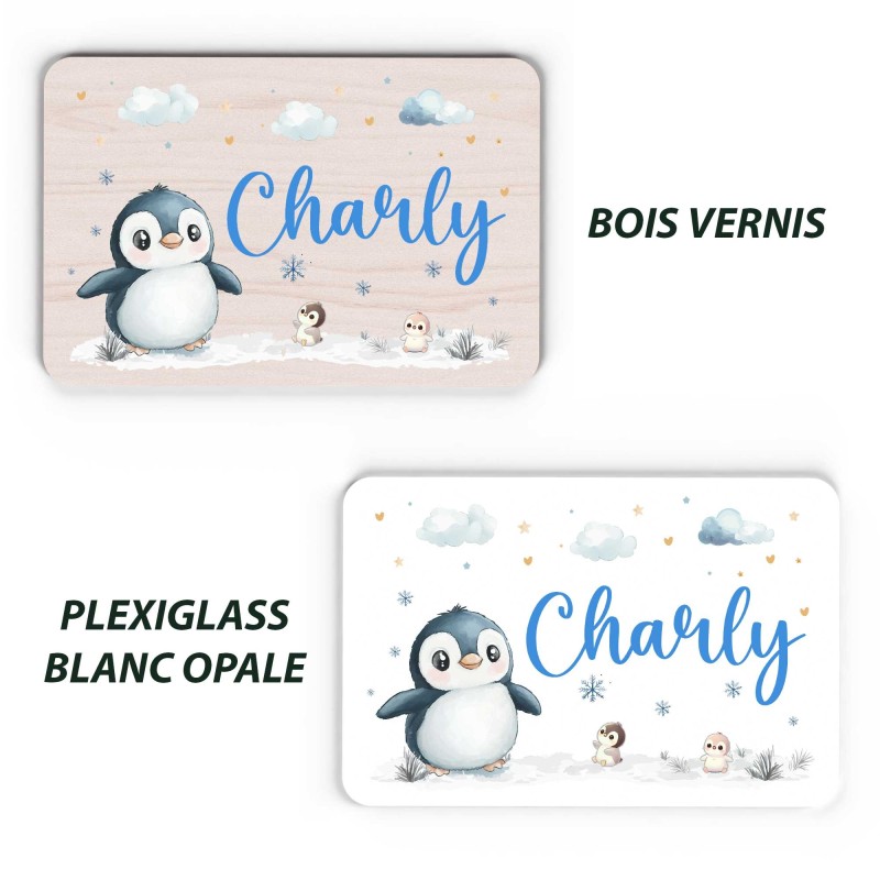 Plaque décorative Personnalisable intérieur extérieur thème hiver pingouin, plaque de porte ou autre support